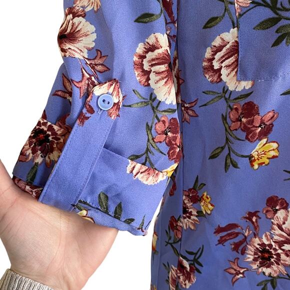 IZ BYER Purple Floral Button Down Blouse Size XS Spring Business Casual NWOT - Picture 6 of 8